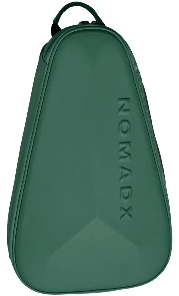 NomadX Hardshell Padel Backpack in Forest Green, standing upright, three-quarter view