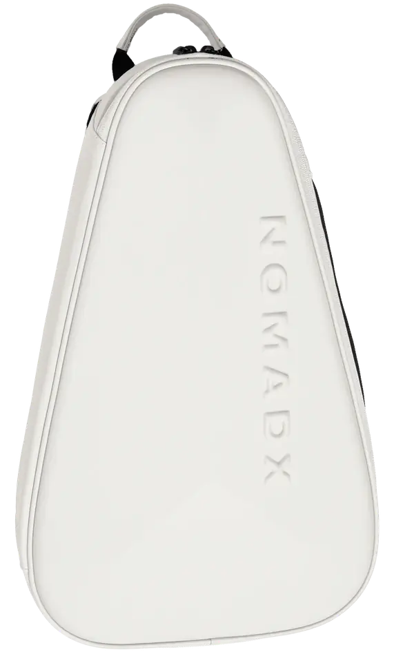 NomadX Hardshell Padel Backpack in Snow White, standing upright, three-quarter view