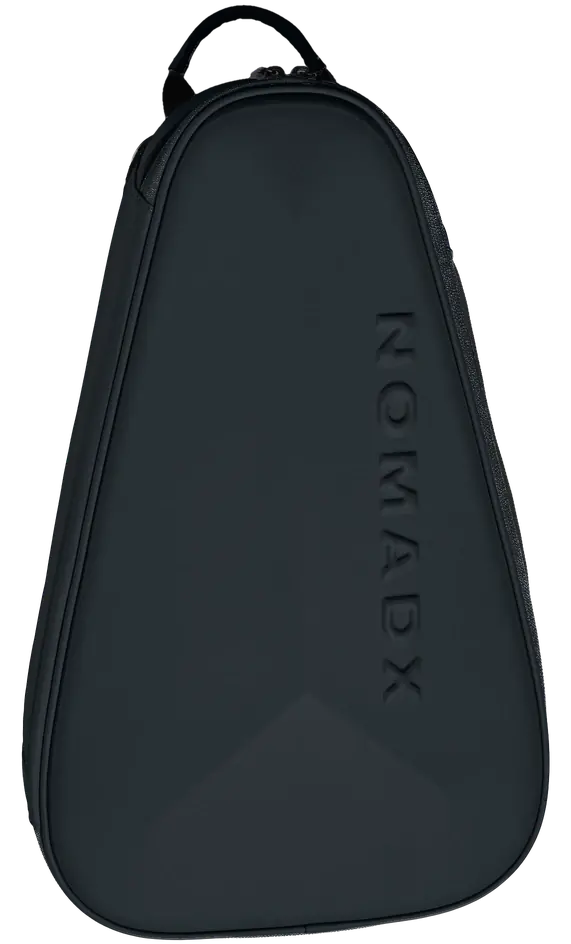 NomadX Hardshell Padel Backpack in Pitch Black, standing upright, three-quarter view