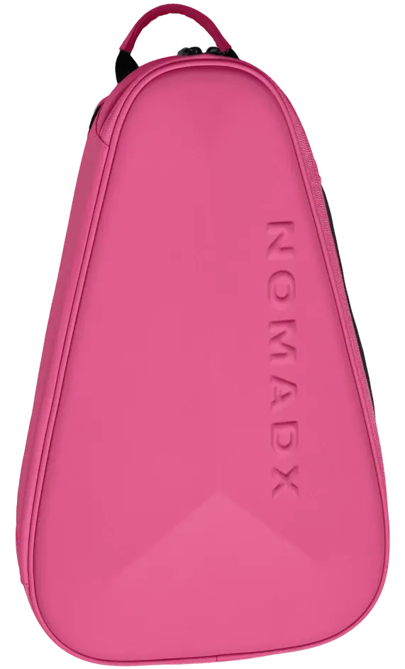 NomadX Hardshell Padel Backpack in Hot Pink, standing upright, three-quarter view