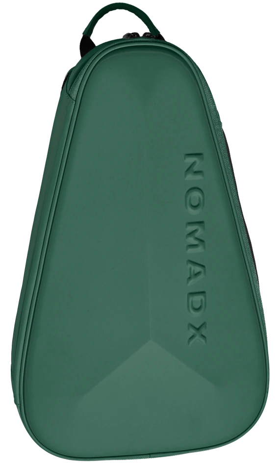 NomadX Hardshell Padel Backpack in Forest Green, standing upright, three-quarter view