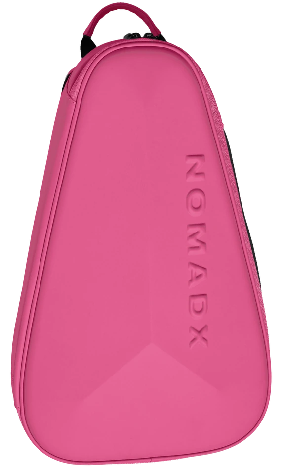 NomadX Hardshell Padel Backpack in Hot Pink, standing upright, three-quarter view