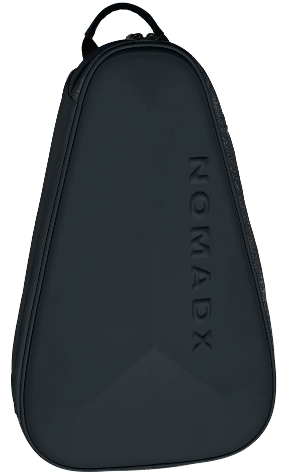 NomadX Hardshell Padel Backpack in Pitch Black, standing upright, three-quarter view