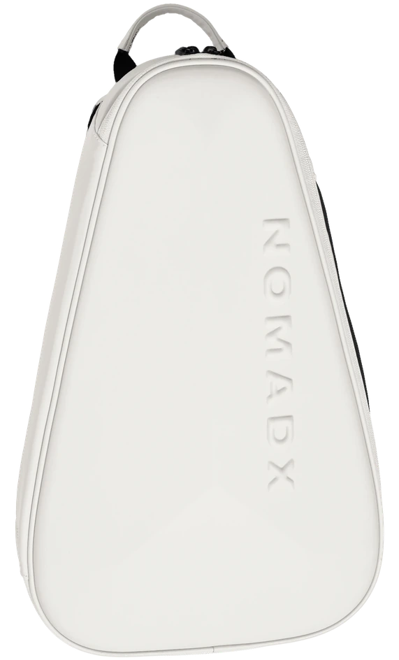 NomadX Hardshell Padel Backpack in Snow White, standing upright, three-quarter view