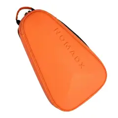 NomadX Hardshell Padel Backpack in Sunset Orange, side profile showing the shoulder straps