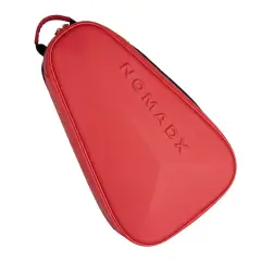 NomadX Hardshell Padel Backpack in Cherry Red, side profile showing the shoulder straps
