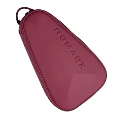 NomadX Hardshell Padel Backpack in Deep Burgundy, side profile showing the shoulder straps