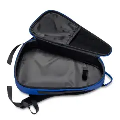 Inside the NomadX Hardshell Padel Backpack in Electric Blue, compartments open