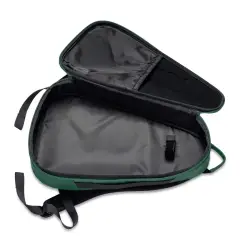 Inside the NomadX Hardshell Padel Backpack in Forest Green, compartments open
