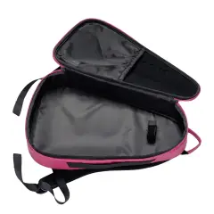 Inside the NomadX Hardshell Padel Backpack in Hot Pink, compartments open